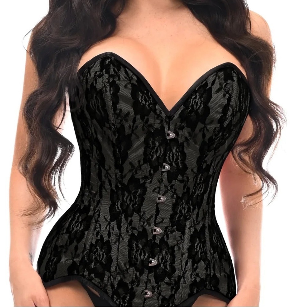 Daisy Top Drawer Black Satin Steel boned Corset  Size Small